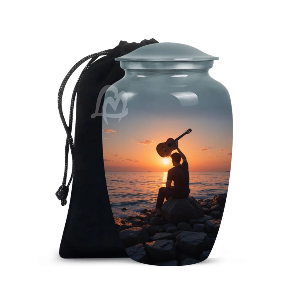 Guitar Cremation Aluminium Funeral Urns for Adult Human | Beautiful Style Handcrafted Burial Funera