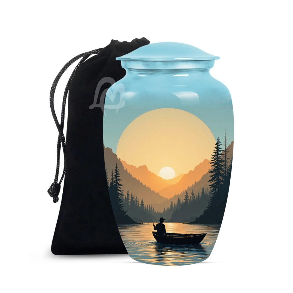 Fishing Urn Handcrafted Metal Cremation Urn for Ashes - Adult Funeral Urn for Human Ashes