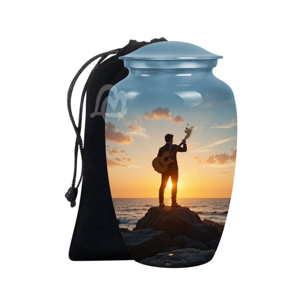 Guitar Cremation Aluminium Funeral Urns for Adult Human | Beautiful Style Handcrafted Burial Funeral