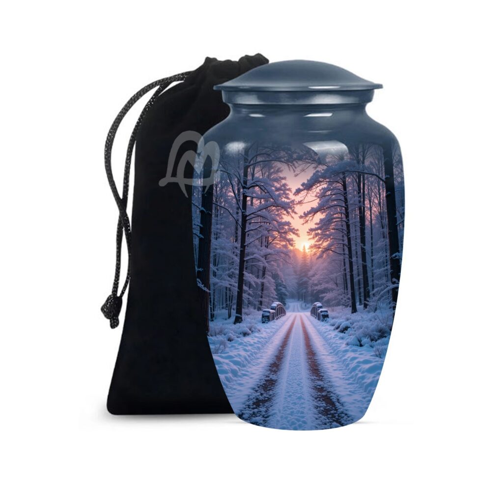 Decorative Burial Urn for Cremated Remain in Aluminum.