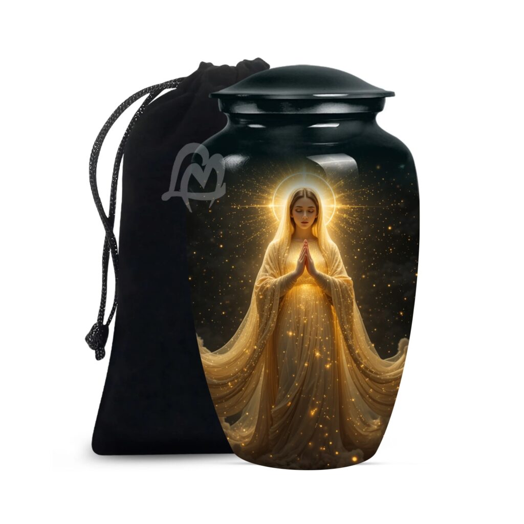 Catholic Cremation Urns for Human Ashes – Display Burial Urn at Home – Include Velvet Bag