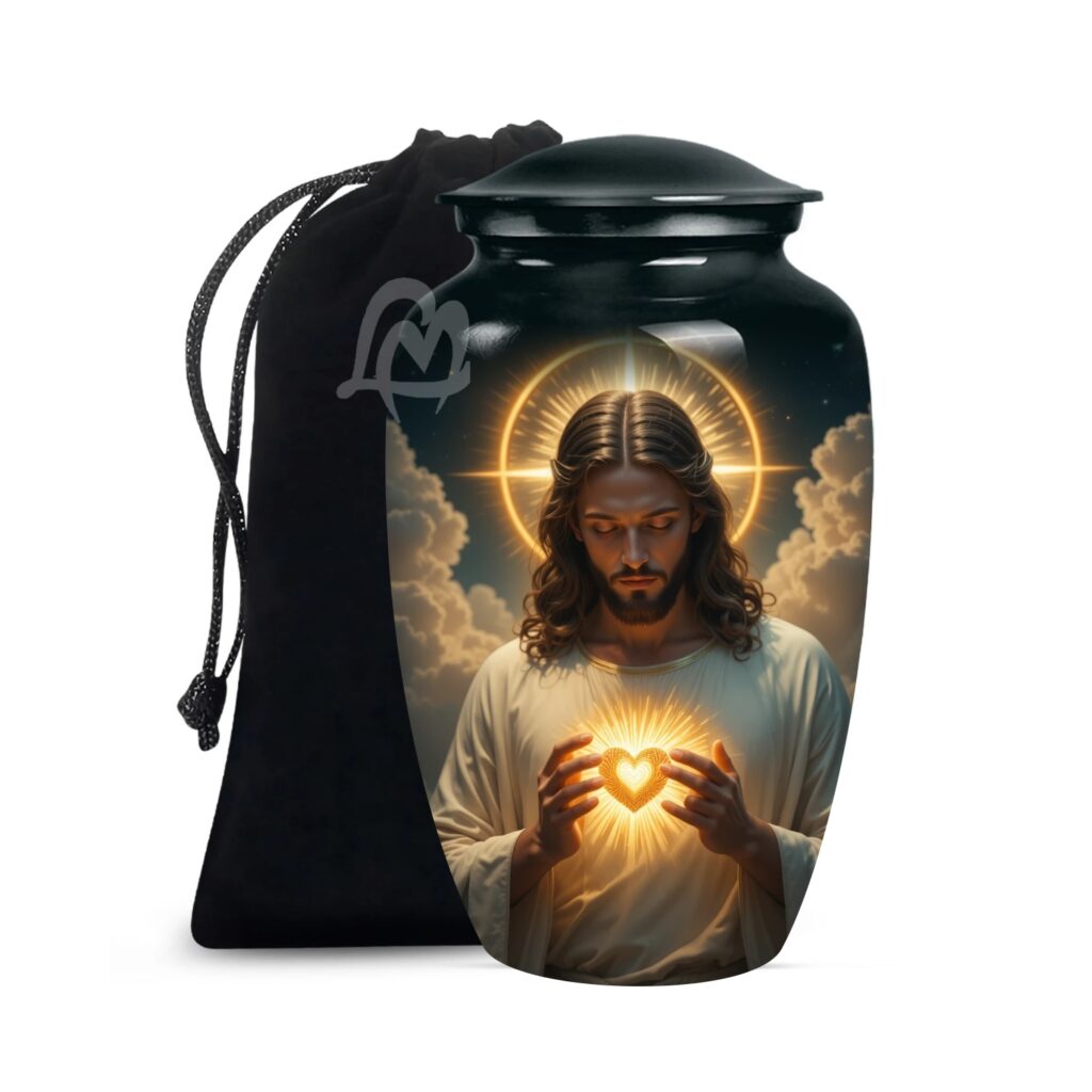 Catholic Cremation Urns for Human Ashes – Display Burial Urn at Home – Include Velvet Bag