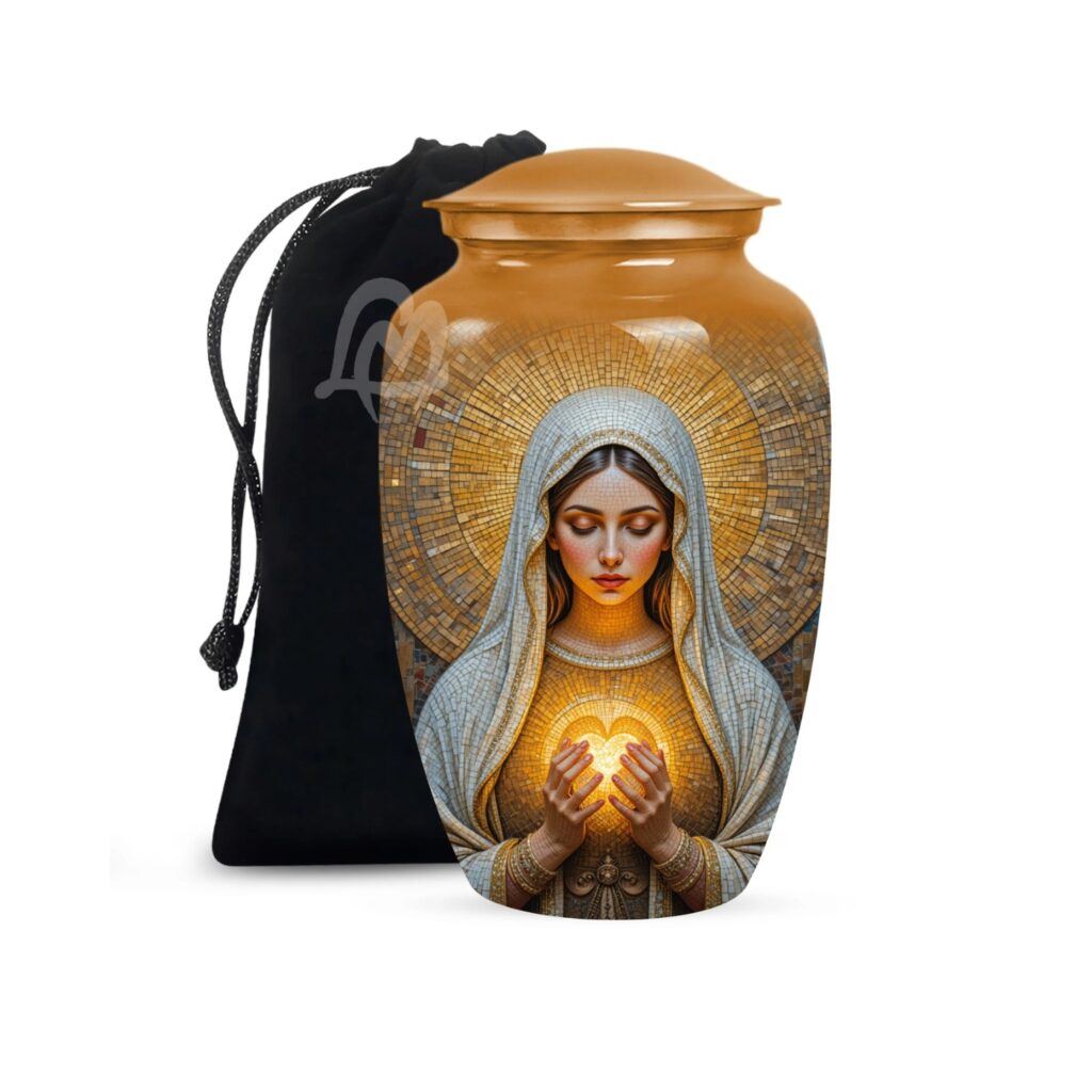 Catholic Cremation Urns for Human Ashes – Display Burial Urn at Home – Include Velvet Bag